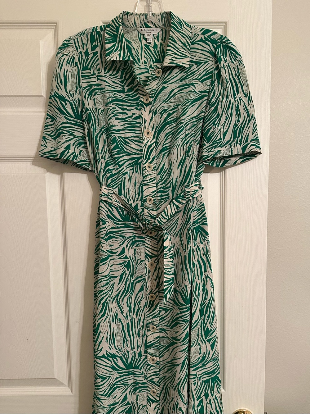 LK Bennett Green and White Zebra-Print Midi Shirt Dress